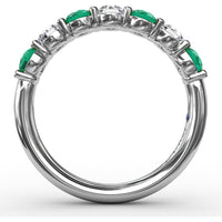 Shared-Prong Anniversary Band with Alternating Round Emeralds and Diamonds by Fana - 1.20 Carat Total Gemstone Weight