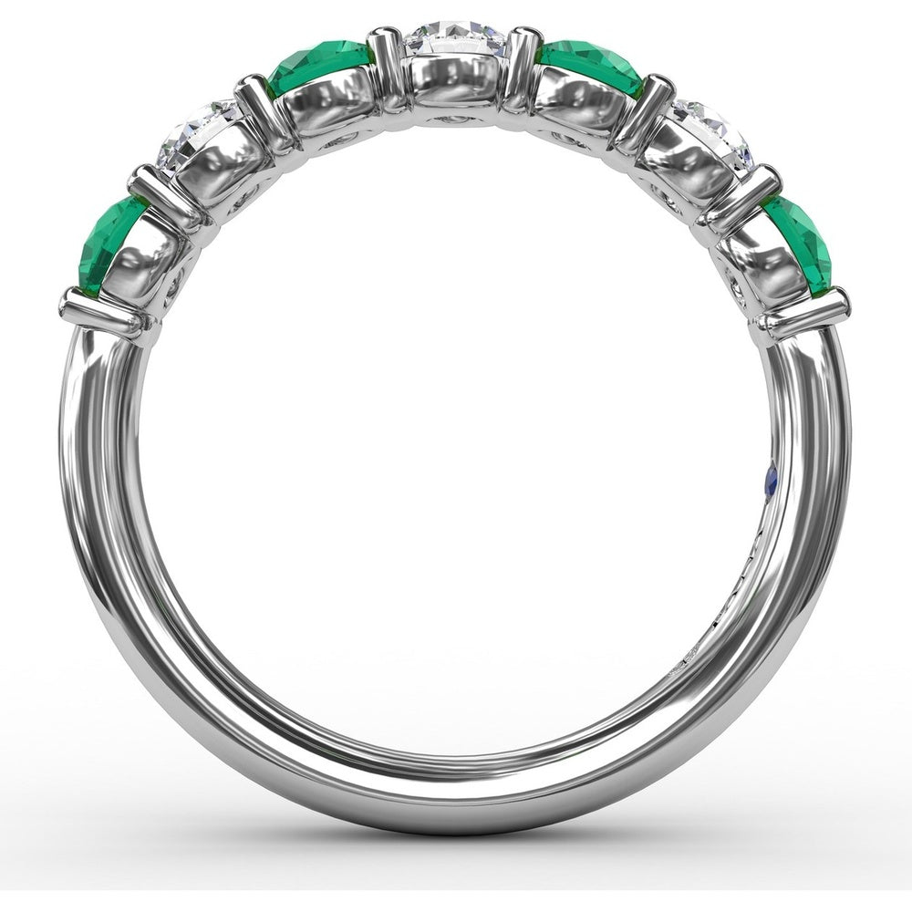 Shared-Prong Anniversary Band with Alternating Round Emeralds and Diamonds by Fana - 1.20 Carat Total Gemstone Weight