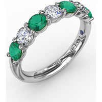 Shared-Prong Anniversary Band with Alternating Round Emeralds and Diamonds by Fana - 1.20 Carat Total Gemstone Weight