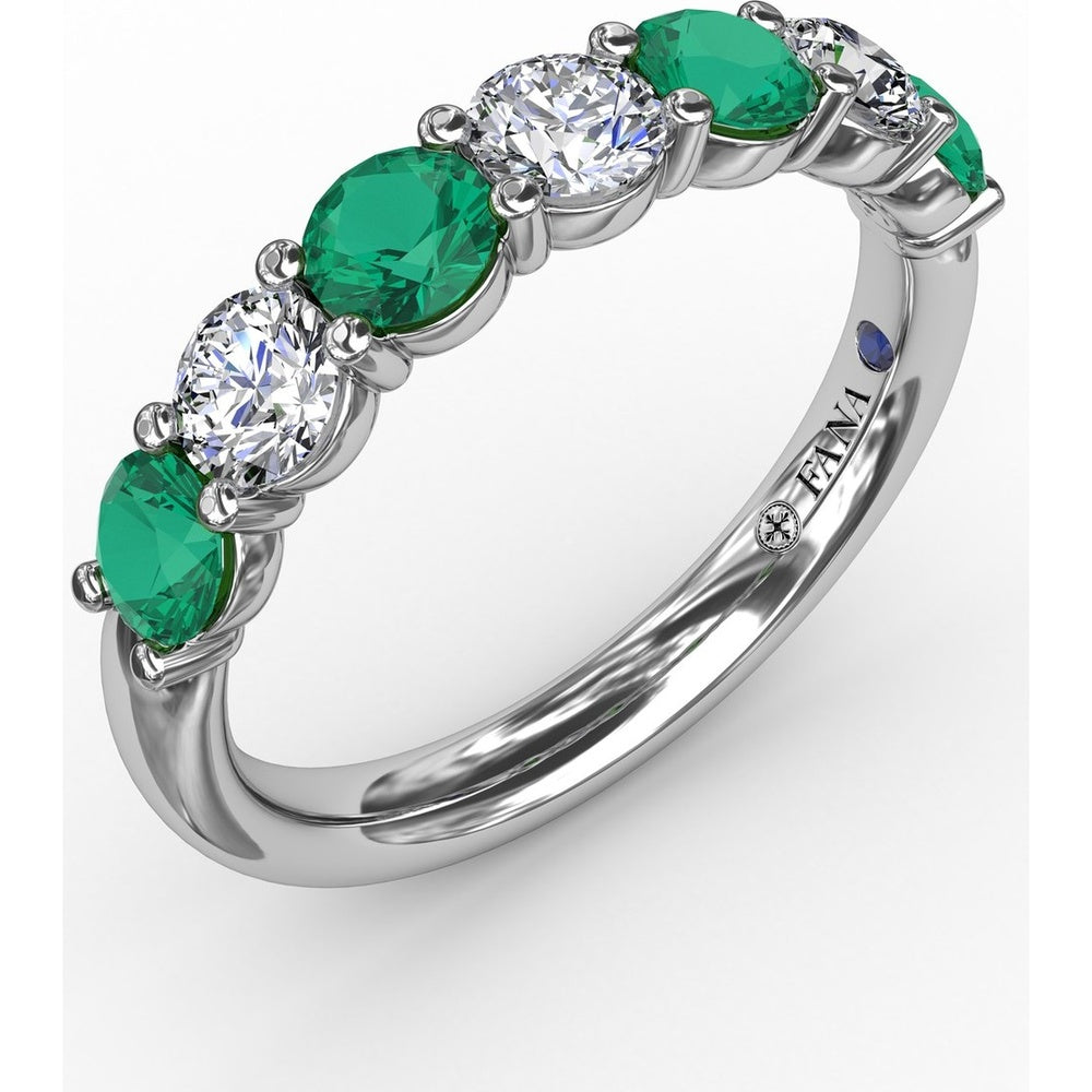 Shared-Prong Anniversary Band with Alternating Round Emeralds and Diamonds by Fana - 1.20 Carat Total Gemstone Weight