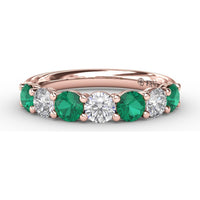 Shared-Prong Anniversary Band with Alternating Round Emeralds and Diamonds by Fana - 1.20 Carat Total Gemstone Weight