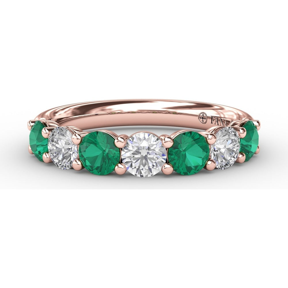 Shared-Prong Anniversary Band with Alternating Round Emeralds and Diamonds by Fana - 1.20 Carat Total Gemstone Weight