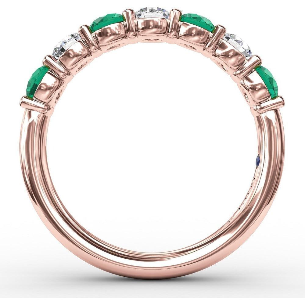 Shared-Prong Anniversary Band with Alternating Round Emeralds and Diamonds by Fana - 1.20 Carat Total Gemstone Weight