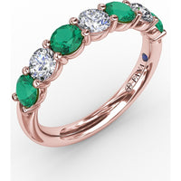 Shared-Prong Anniversary Band with Alternating Round Emeralds and Diamonds by Fana - 1.20 Carat Total Gemstone Weight