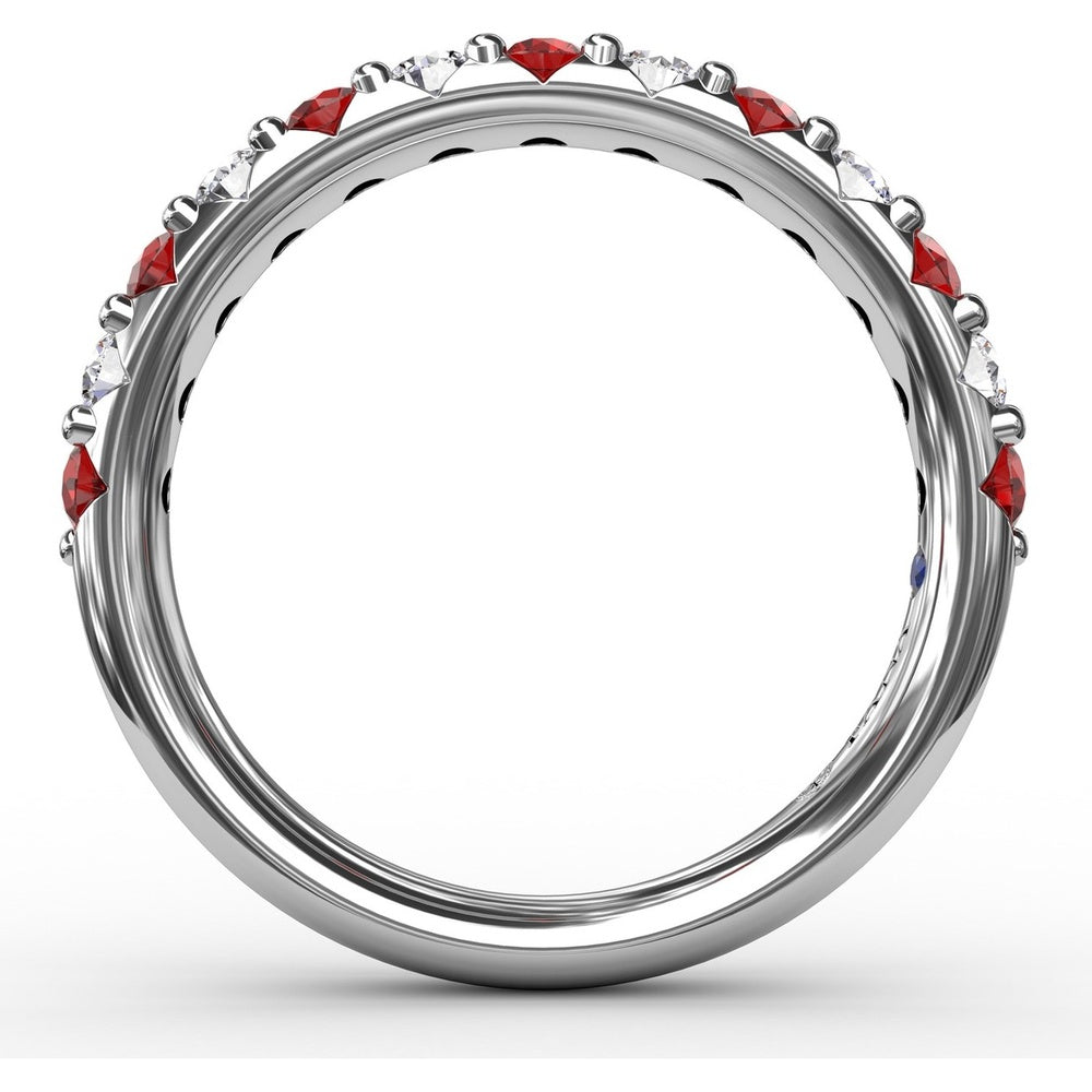 Shared-Prong Anniversary Band with Alternating Round Rubies and Diamonds by Fana - 0.84 Carat Total Gemstone Weight