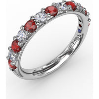 Shared-Prong Anniversary Band with Alternating Round Rubies and Diamonds by Fana - 0.84 Carat Total Gemstone Weight