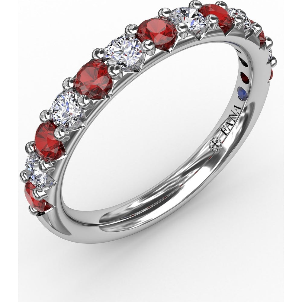 Shared-Prong Anniversary Band with Alternating Round Rubies and Diamonds by Fana - 0.84 Carat Total Gemstone Weight
