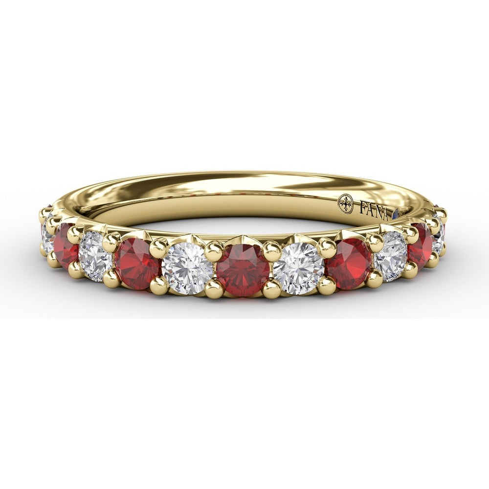 Shared-Prong Anniversary Band with Alternating Round Rubies and Diamonds by Fana - 0.84 Carat Total Gemstone Weight