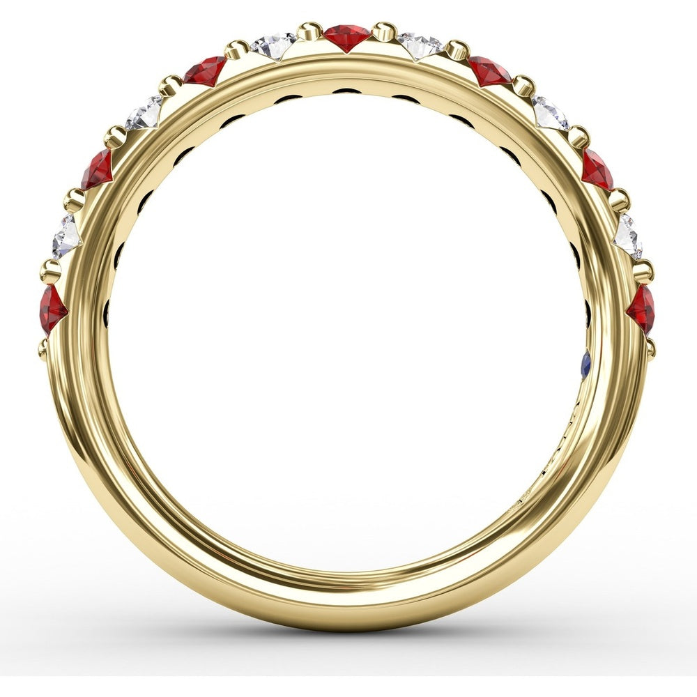 Shared-Prong Anniversary Band with Alternating Round Rubies and Diamonds by Fana - 0.84 Carat Total Gemstone Weight