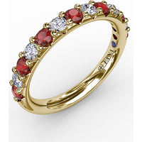 Shared-Prong Anniversary Band with Alternating Round Rubies and Diamonds by Fana - 0.84 Carat Total Gemstone Weight