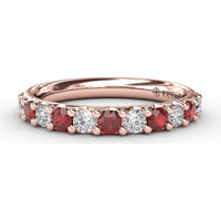 Shared-Prong Anniversary Band with Alternating Round Rubies and Diamonds by Fana - 0.84 Carat Total Gemstone Weight