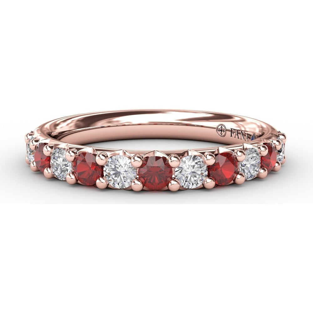 Shared-Prong Anniversary Band with Alternating Round Rubies and Diamonds by Fana - 0.84 Carat Total Gemstone Weight