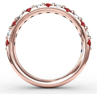 Shared-Prong Anniversary Band with Alternating Round Rubies and Diamonds by Fana - 0.84 Carat Total Gemstone Weight