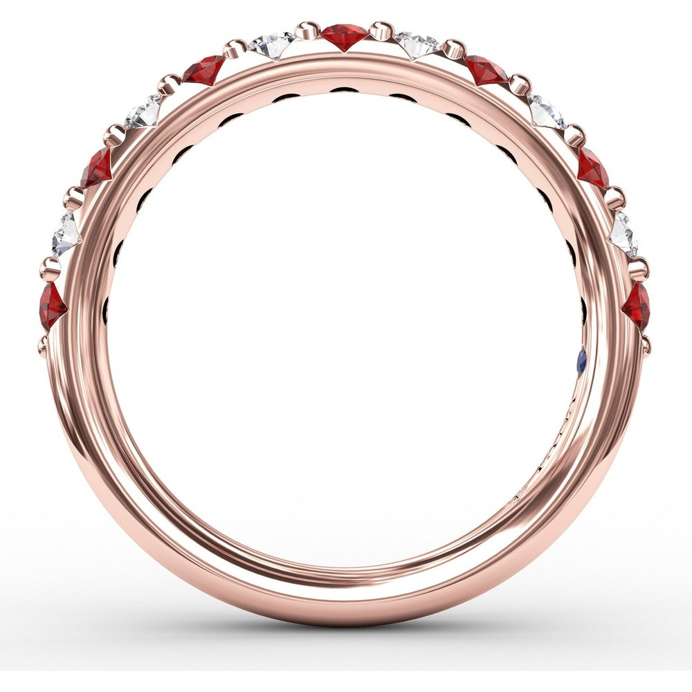 Shared-Prong Anniversary Band with Alternating Round Rubies and Diamonds by Fana - 0.84 Carat Total Gemstone Weight
