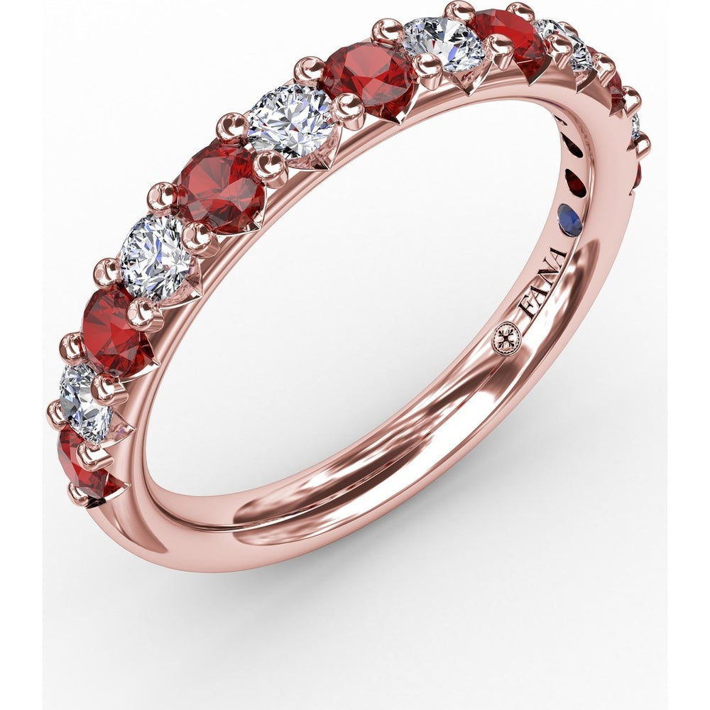 Shared-Prong Anniversary Band with Alternating Round Rubies and Diamonds by Fana - 0.84 Carat Total Gemstone Weight