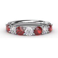 Shared-Prong Anniversary Band with Alternating Round Rubies and Diamonds by Fana - 1.48 Carat Total Gemstone Weight