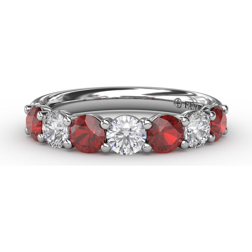 Shared-Prong Anniversary Band with Alternating Round Rubies and Diamonds by Fana - 1.48 Carat Total Gemstone Weight