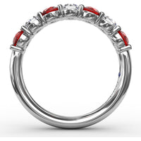 Shared-Prong Anniversary Band with Alternating Round Rubies and Diamonds by Fana - 1.48 Carat Total Gemstone Weight
