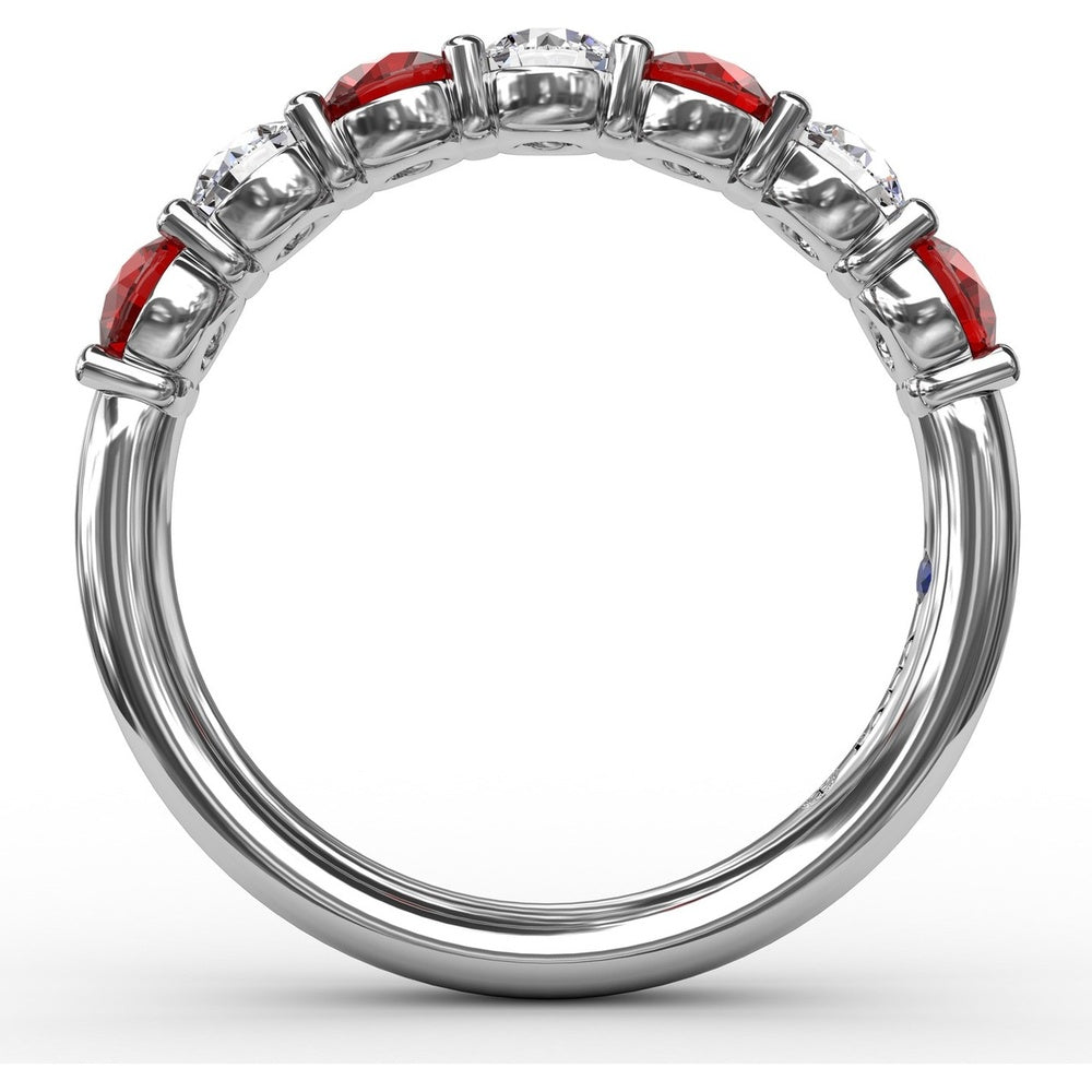 Shared-Prong Anniversary Band with Alternating Round Rubies and Diamonds by Fana - 1.48 Carat Total Gemstone Weight