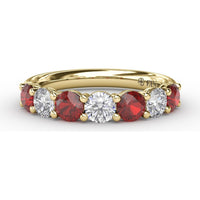 Shared-Prong Anniversary Band with Alternating Round Rubies and Diamonds by Fana - 1.48 Carat Total Gemstone Weight