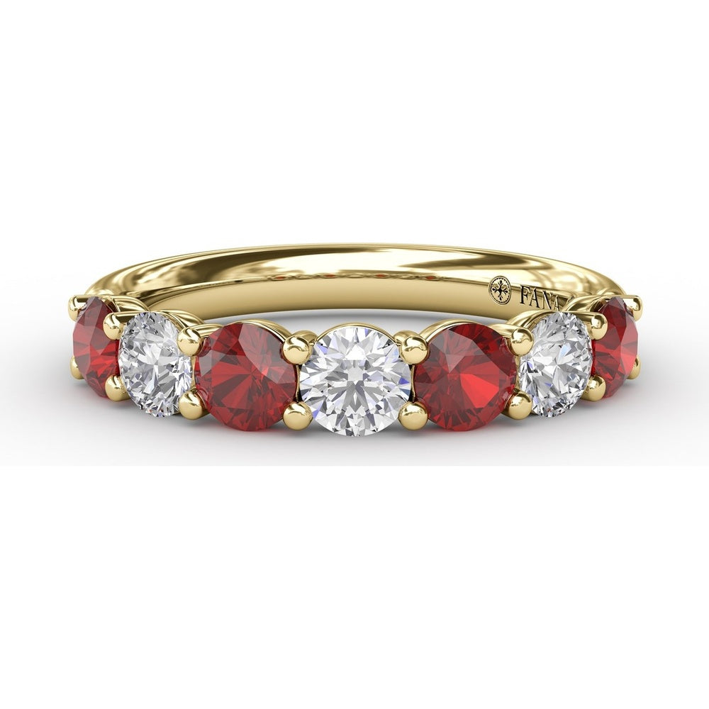Shared-Prong Anniversary Band with Alternating Round Rubies and Diamonds by Fana - 1.48 Carat Total Gemstone Weight