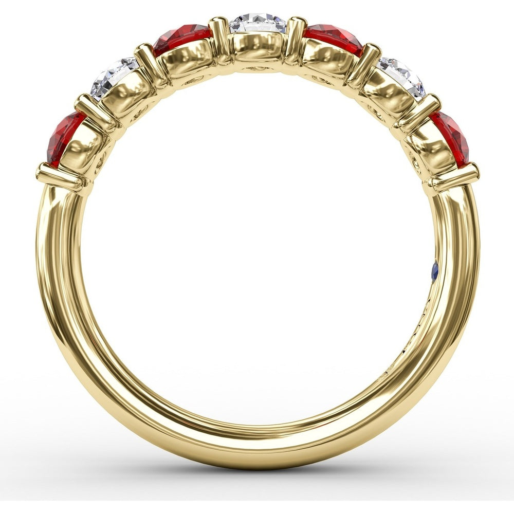 Shared-Prong Anniversary Band with Alternating Round Rubies and Diamonds by Fana - 1.48 Carat Total Gemstone Weight