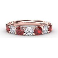 Shared-Prong Anniversary Band with Alternating Round Rubies and Diamonds by Fana - 1.48 Carat Total Gemstone Weight