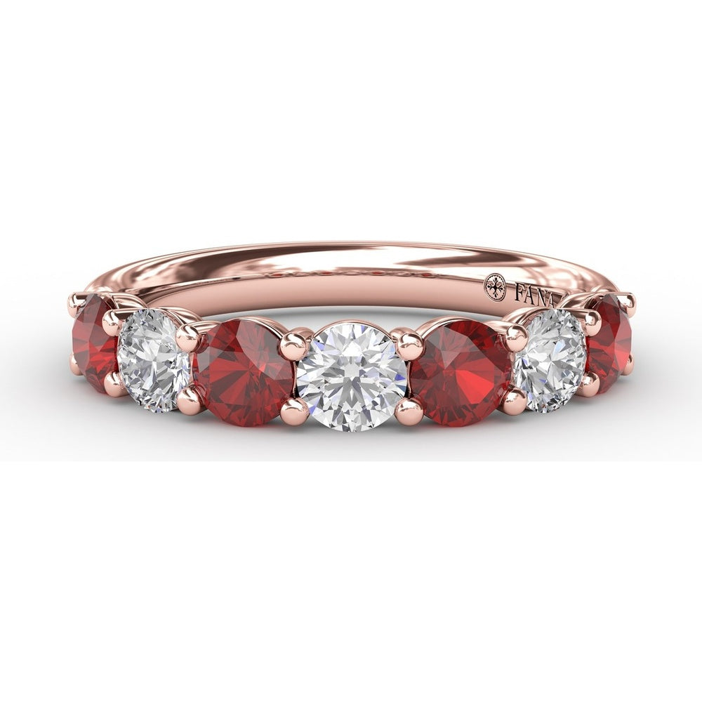 Shared-Prong Anniversary Band with Alternating Round Rubies and Diamonds by Fana - 1.48 Carat Total Gemstone Weight