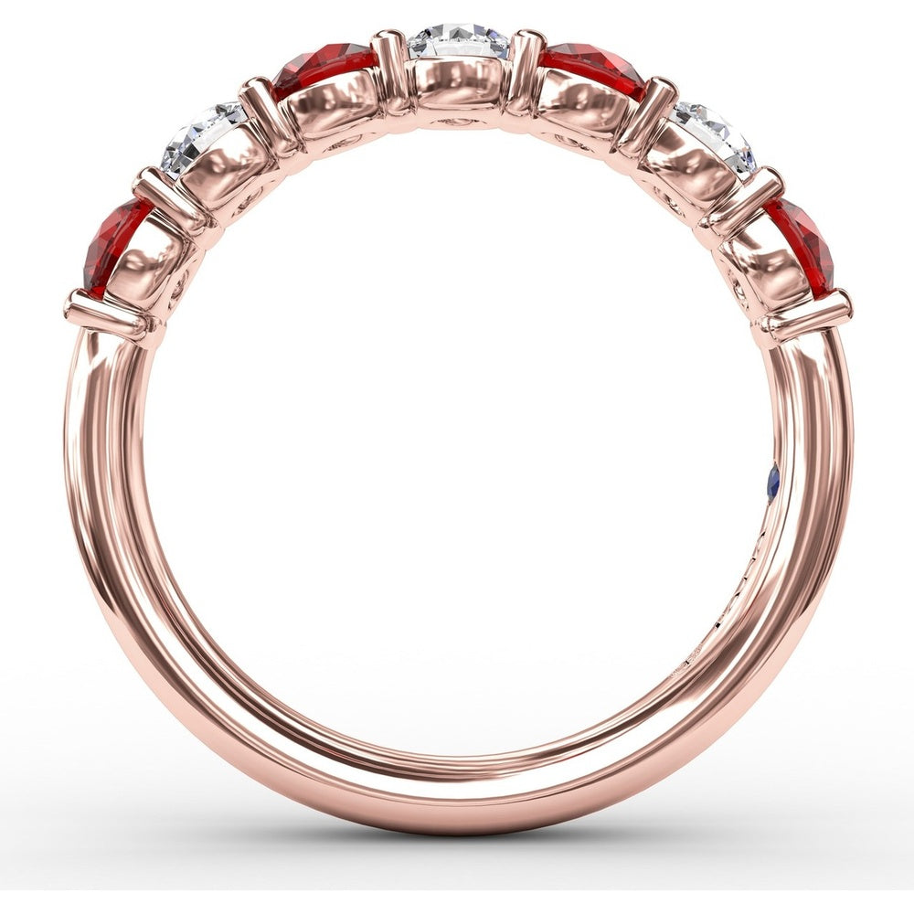 Shared-Prong Anniversary Band with Alternating Round Rubies and Diamonds by Fana - 1.48 Carat Total Gemstone Weight