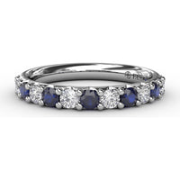 Shared-Prong Anniversary Band with Alternating Round Sapphires and Diamonds by Fana - 0.84 Carat Total Gemstone Weight