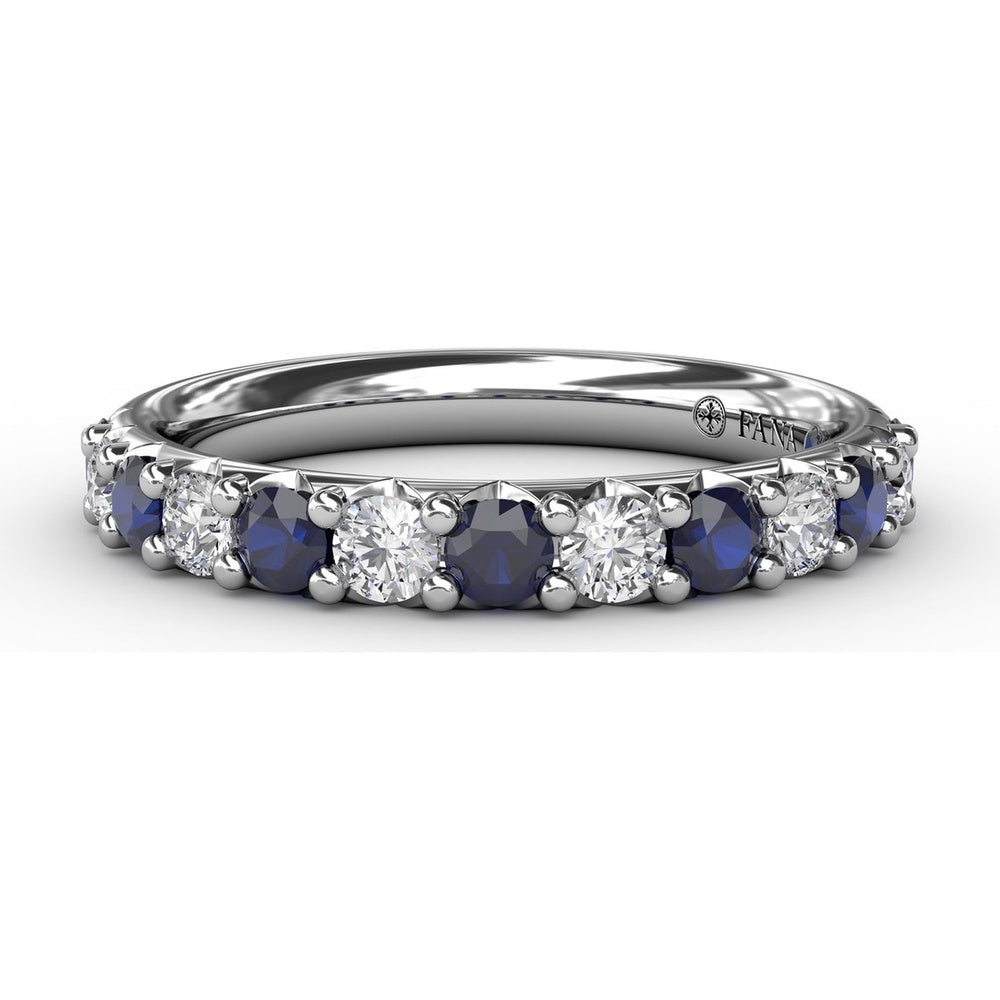 Shared-Prong Anniversary Band with Alternating Round Sapphires and Diamonds by Fana - 0.84 Carat Total Gemstone Weight