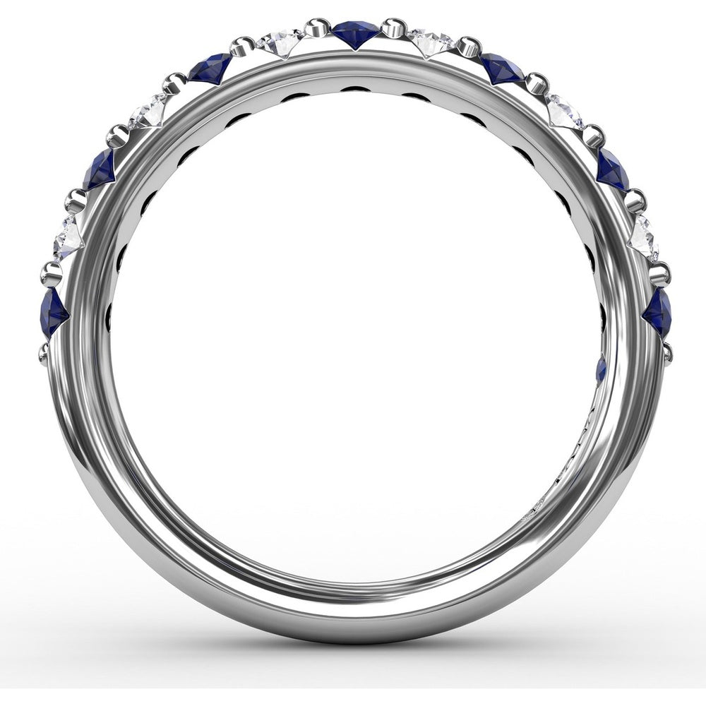 Shared-Prong Anniversary Band with Alternating Round Sapphires and Diamonds by Fana - 0.84 Carat Total Gemstone Weight