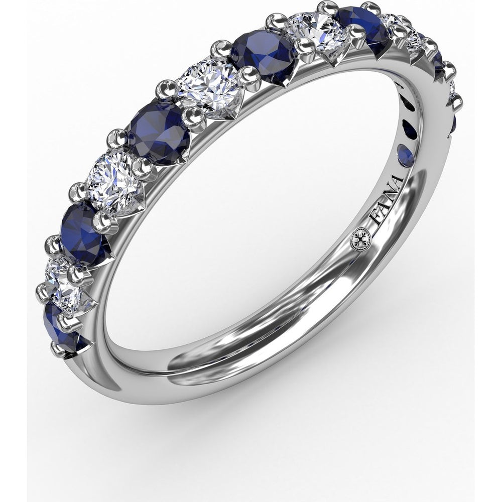 Shared-Prong Anniversary Band with Alternating Round Sapphires and Diamonds by Fana - 0.84 Carat Total Gemstone Weight