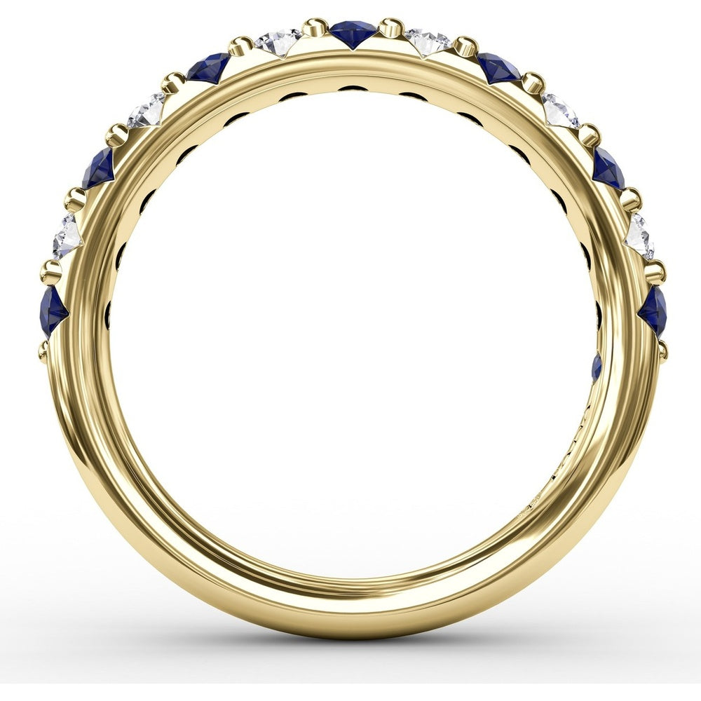 Shared-Prong Anniversary Band with Alternating Round Sapphires and Diamonds by Fana - 0.84 Carat Total Gemstone Weight