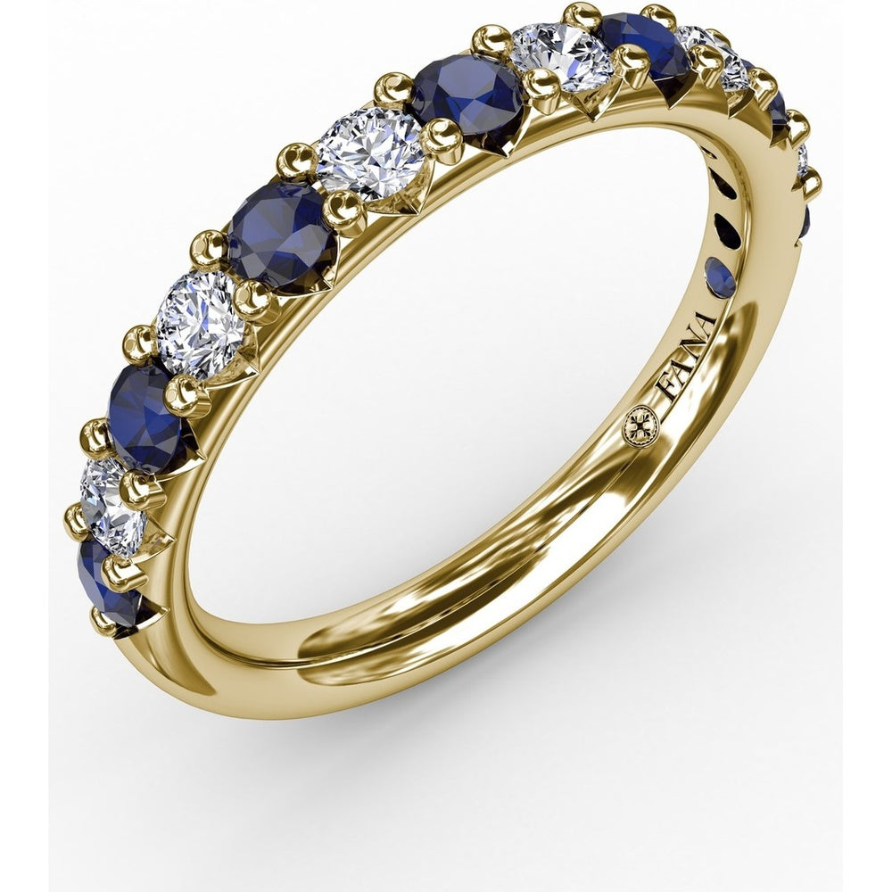 Shared-Prong Anniversary Band with Alternating Round Sapphires and Diamonds by Fana - 0.84 Carat Total Gemstone Weight