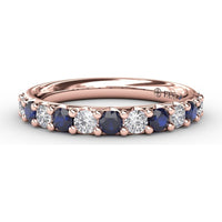 Shared-Prong Anniversary Band with Alternating Round Sapphires and Diamonds by Fana - 0.84 Carat Total Gemstone Weight