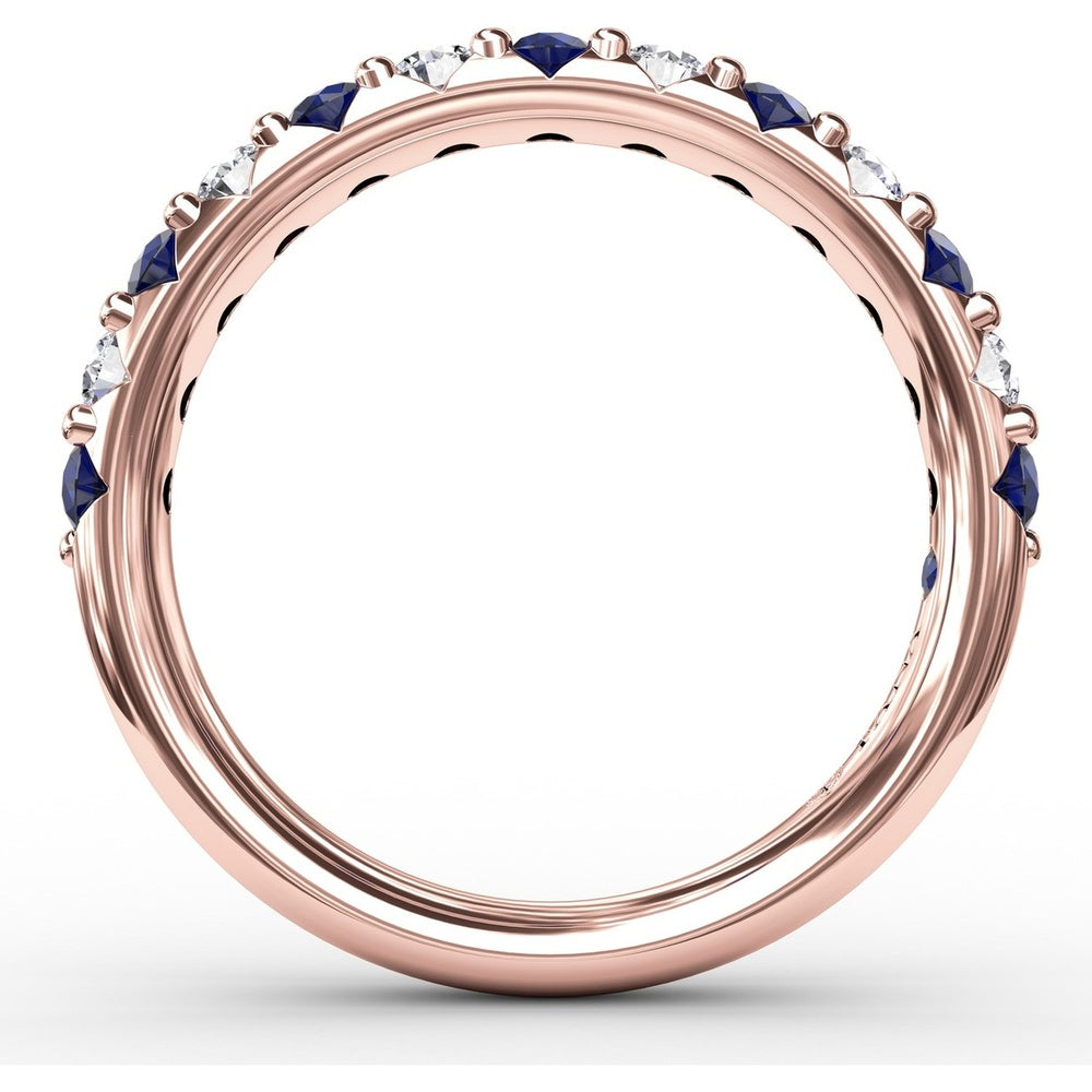 Shared-Prong Anniversary Band with Alternating Round Sapphires and Diamonds by Fana - 0.84 Carat Total Gemstone Weight