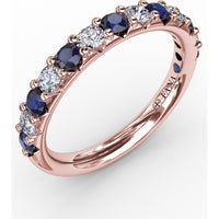 Shared-Prong Anniversary Band with Alternating Round Sapphires and Diamonds by Fana - 0.84 Carat Total Gemstone Weight