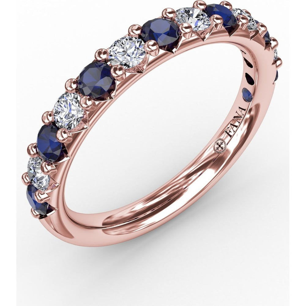 Shared-Prong Anniversary Band with Alternating Round Sapphires and Diamonds by Fana - 0.84 Carat Total Gemstone Weight