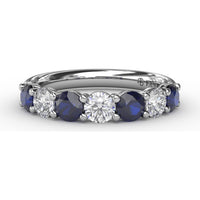 Shared-Prong Anniversary Band with Alternating Round Sapphires and Diamonds by Fana - 1.48 Carat Total Gemstone Weight