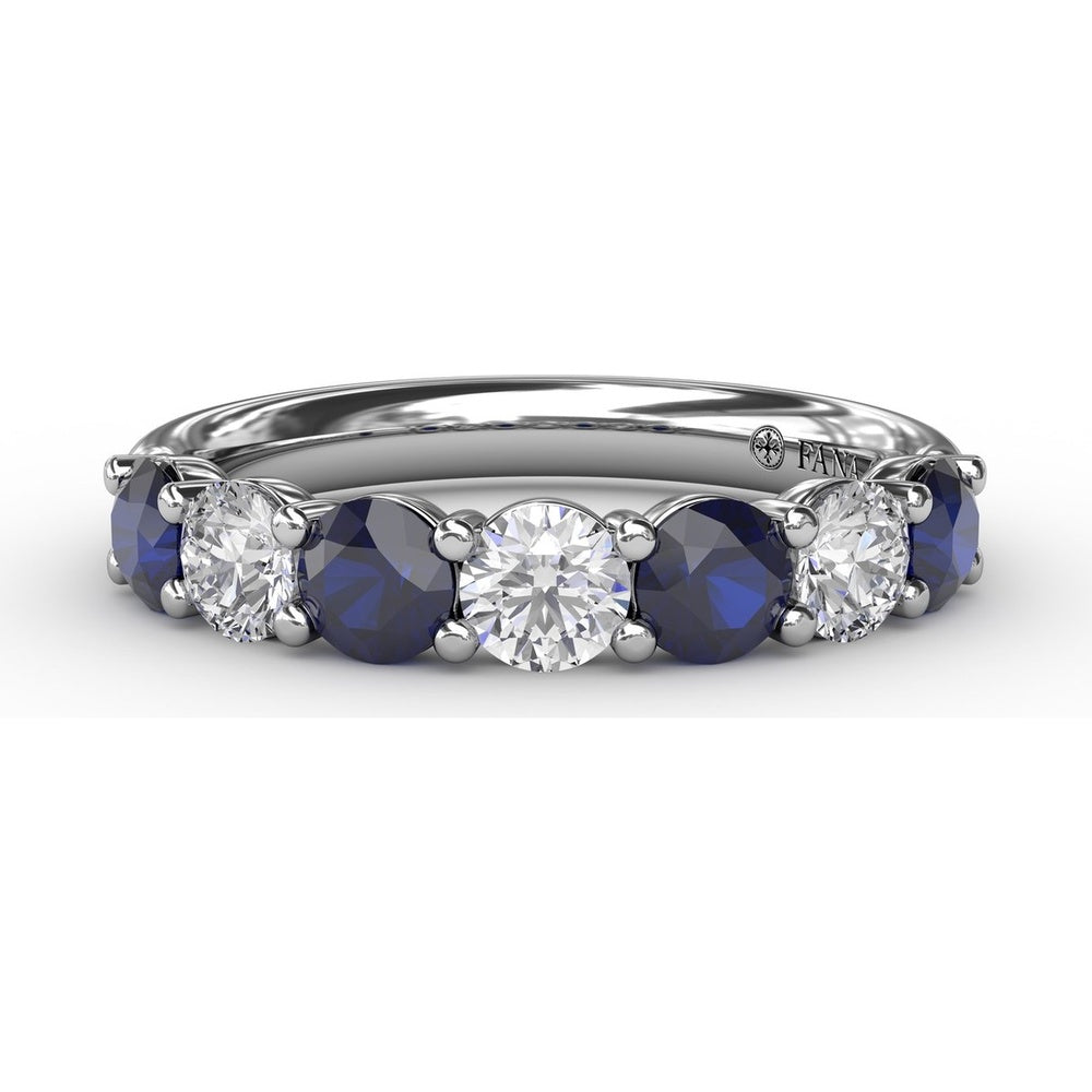 Shared-Prong Anniversary Band with Alternating Round Sapphires and Diamonds by Fana - 1.48 Carat Total Gemstone Weight