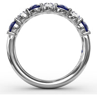 Shared-Prong Anniversary Band with Alternating Round Sapphires and Diamonds by Fana - 1.48 Carat Total Gemstone Weight