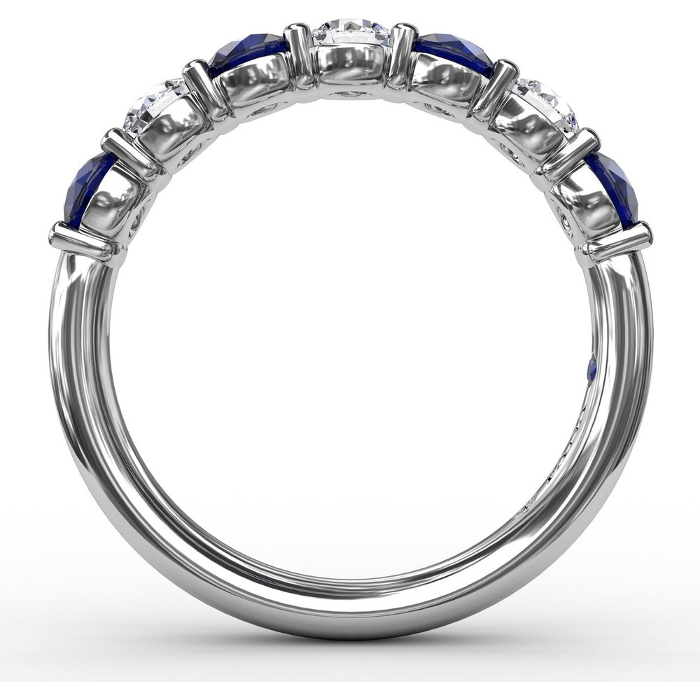 Shared-Prong Anniversary Band with Alternating Round Sapphires and Diamonds by Fana - 1.48 Carat Total Gemstone Weight