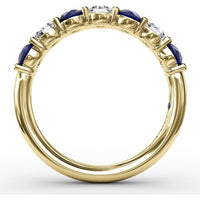 Shared-Prong Anniversary Band with Alternating Round Sapphires and Diamonds by Fana - 1.48 Carat Total Gemstone Weight