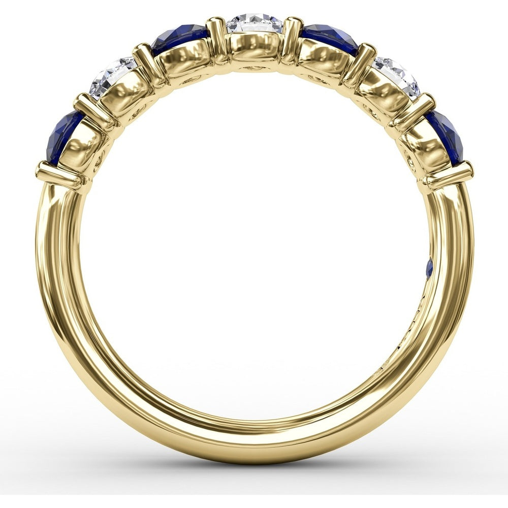 Shared-Prong Anniversary Band with Alternating Round Sapphires and Diamonds by Fana - 1.48 Carat Total Gemstone Weight