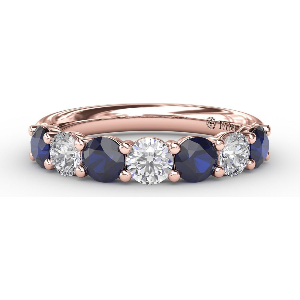 Shared-Prong Anniversary Band with Alternating Round Sapphires and Diamonds by Fana - 1.48 Carat Total Gemstone Weight