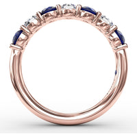 Shared-Prong Anniversary Band with Alternating Round Sapphires and Diamonds by Fana - 1.48 Carat Total Gemstone Weight