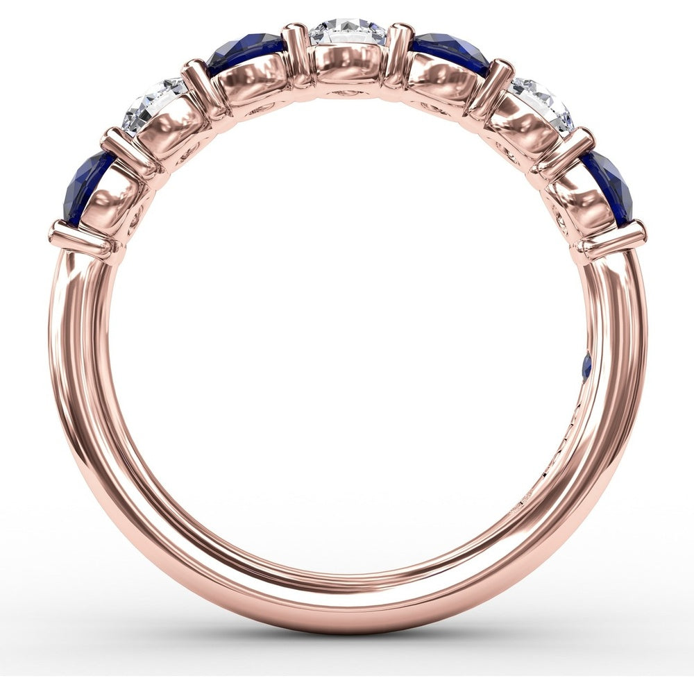 Shared-Prong Anniversary Band with Alternating Round Sapphires and Diamonds by Fana - 1.48 Carat Total Gemstone Weight