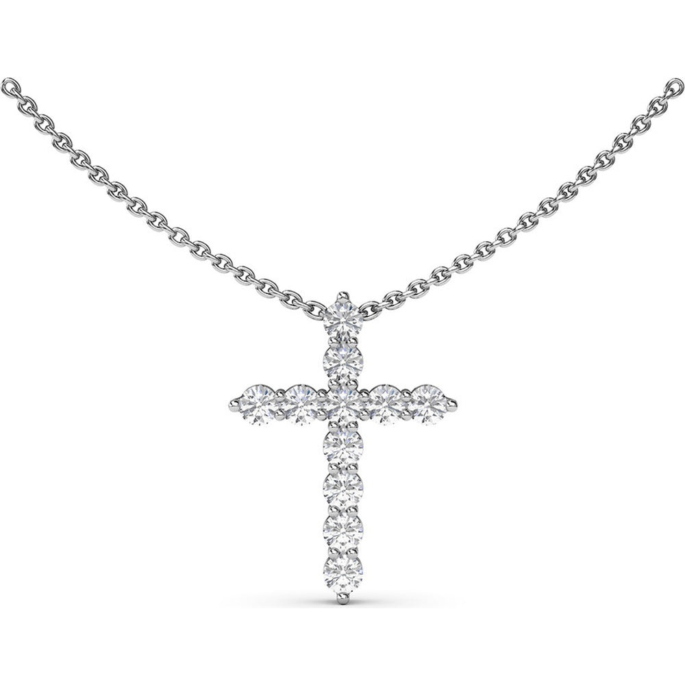 Shared-Prong Cross Pendant Necklace with Round Diamonds by Fana - 1.15 Carat Total Diamond Weight