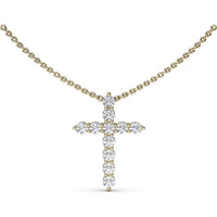 Shared-Prong Cross Pendant Necklace with Round Diamonds by Fana - 1.15 Carat Total Diamond Weight